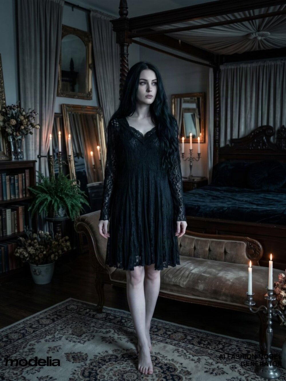 Vintage Nostalgia Black Lace Gothic Midi Dress - 🍂🎃🌷🎉